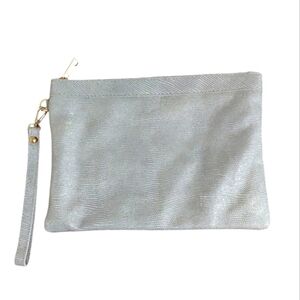 Metallic Laura Di Maggio Silver Snakeskin Iridescent Leather Clutch